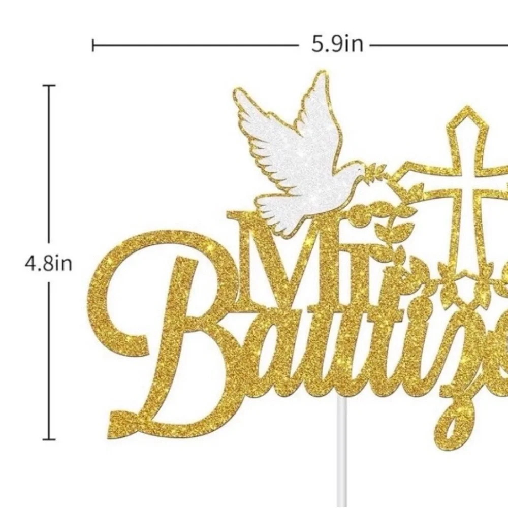 Gold 'Mi Bautizo' Cake Topper with Dove and Cross – Baptism Celebration Decor